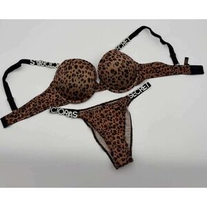 Victoria's Secret Leopard Print Lingerie Set - Bra 36C & Panty Large NWT